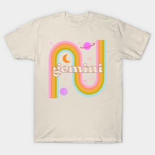 Gemini 70s Rainbow with Flowers T-Shirt